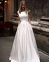 Popular 2018 Satin Wedding Dresses with Belt Scoop Neck Modest A-line Wedding Gowns for Brides
